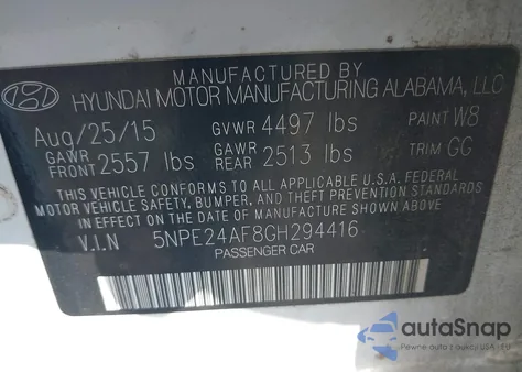 2016 Hyundai Sonata Se из США, поврежденный, VIN 5NPE24AF8GH294416